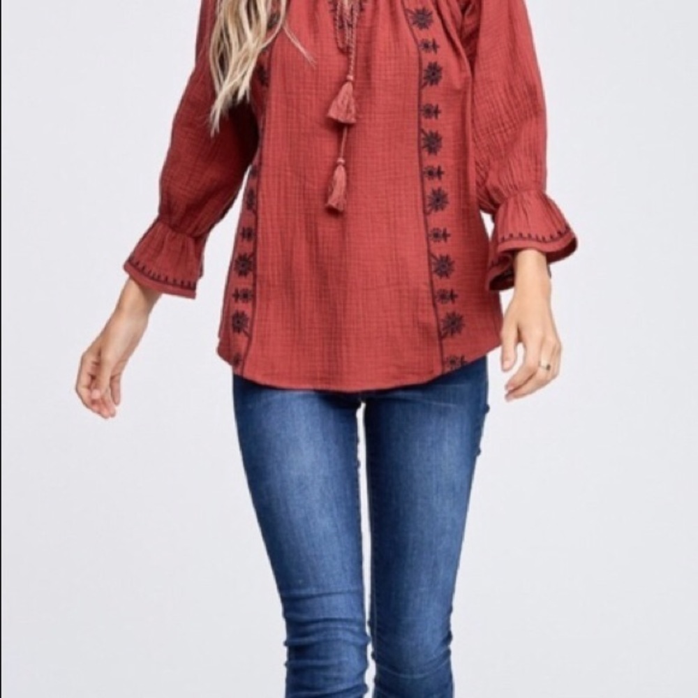 ♥️2 left ❤️ Rust Boho Top - Picture 2 of 6